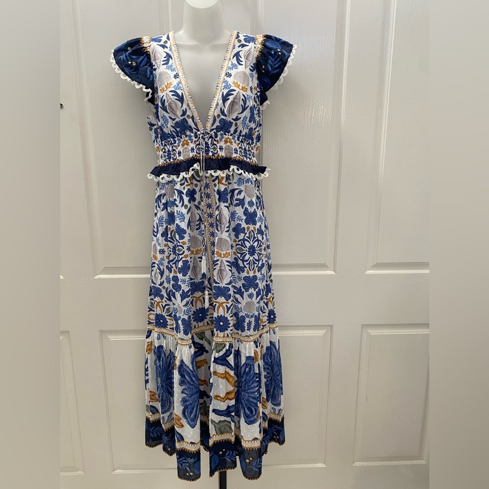 Caroline Constas New York Blue and White Print Dress M